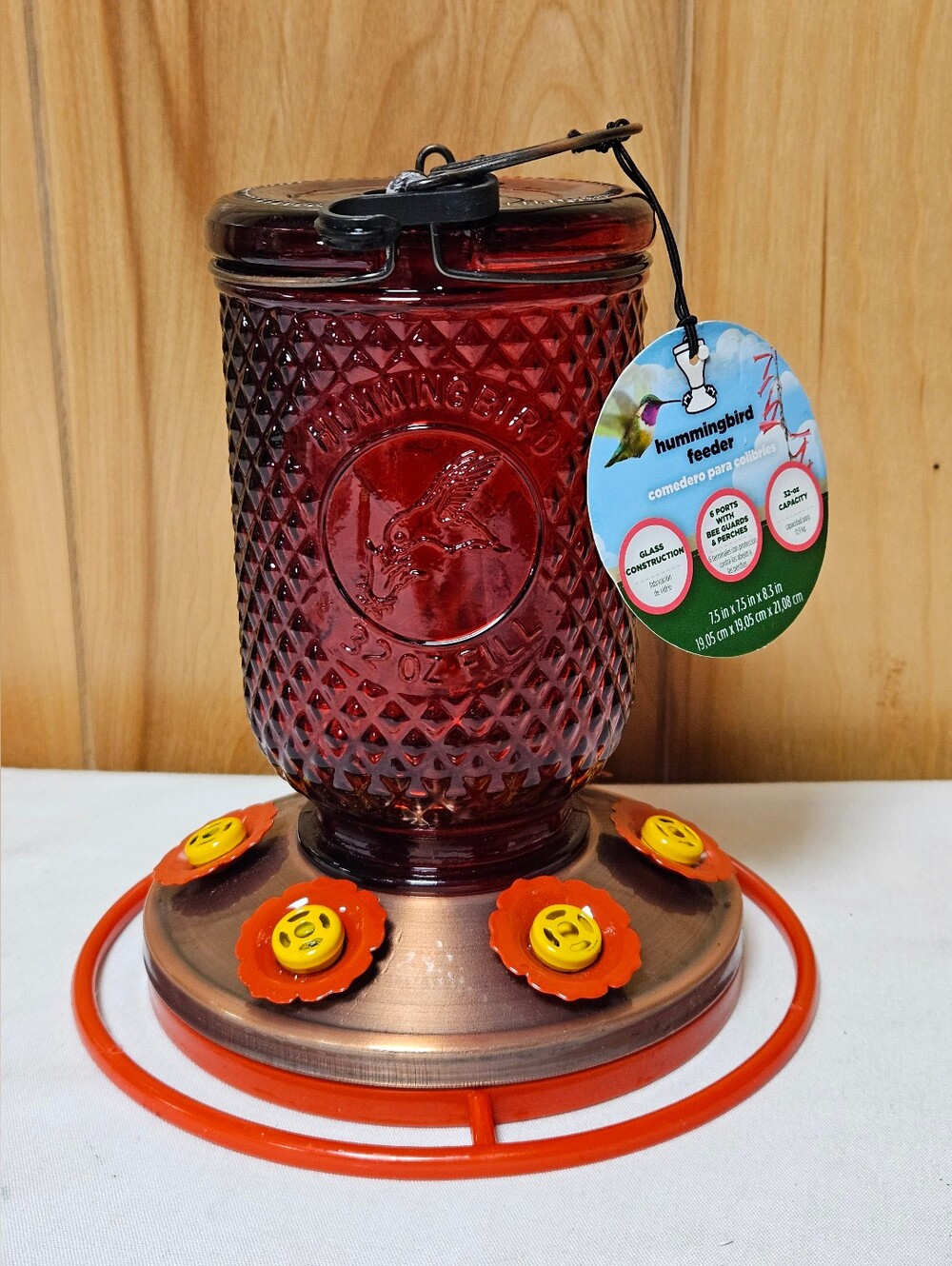 New Style Selections Glass Hanging Squirrel-Resistant Hummingbird feeder - 32-oz